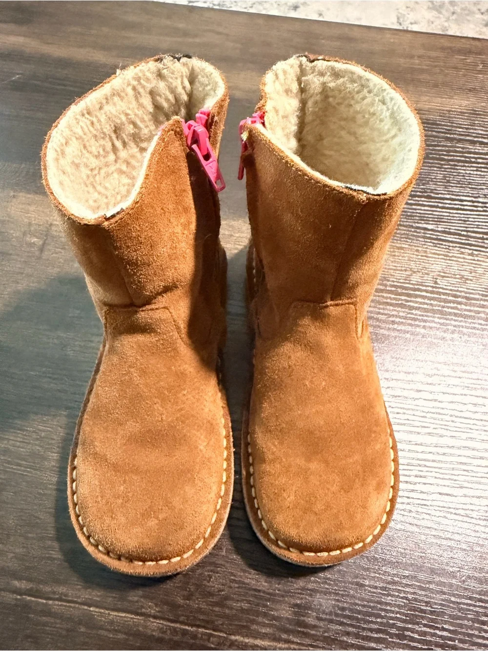 Mini Boden Brown Suede Kids Boots with Pink Zipper